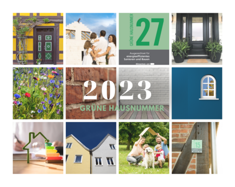 Grüne Hausnummer für besonders energieeffiziente Wohngebäude  (Fotocollage: Canva)